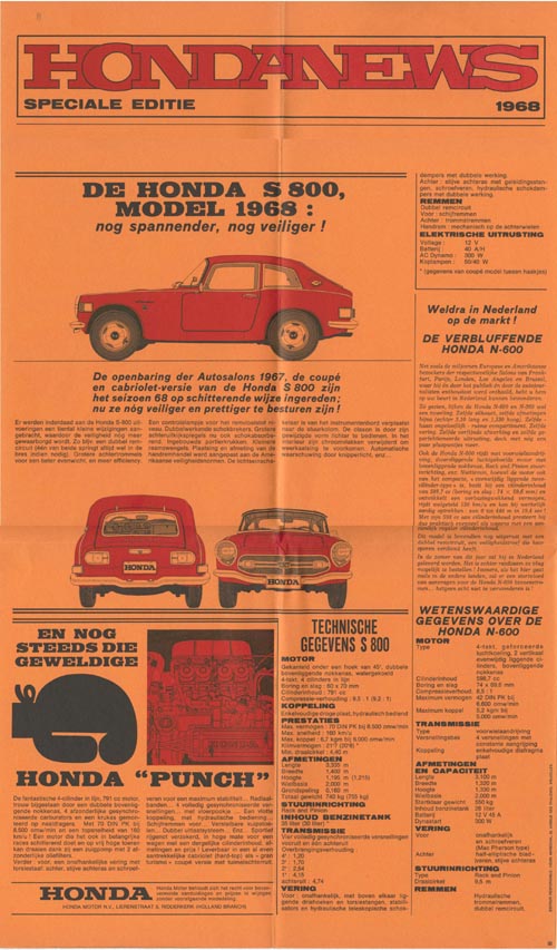 Honda S800 Brochure Page 1